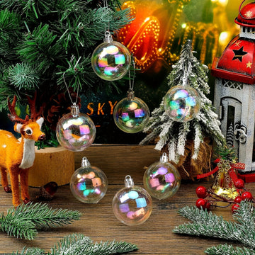 12pc Christmas Colorful Transparent Ornament Ball, Christmas Tree Ornament, Cake Wishing Ball, Insert Ornament, Christmas Gift, Pendant Decor Ornament, Scene Decor, Room Decor, Home Decor, Window Decor Pendant, Holiday Party Decor