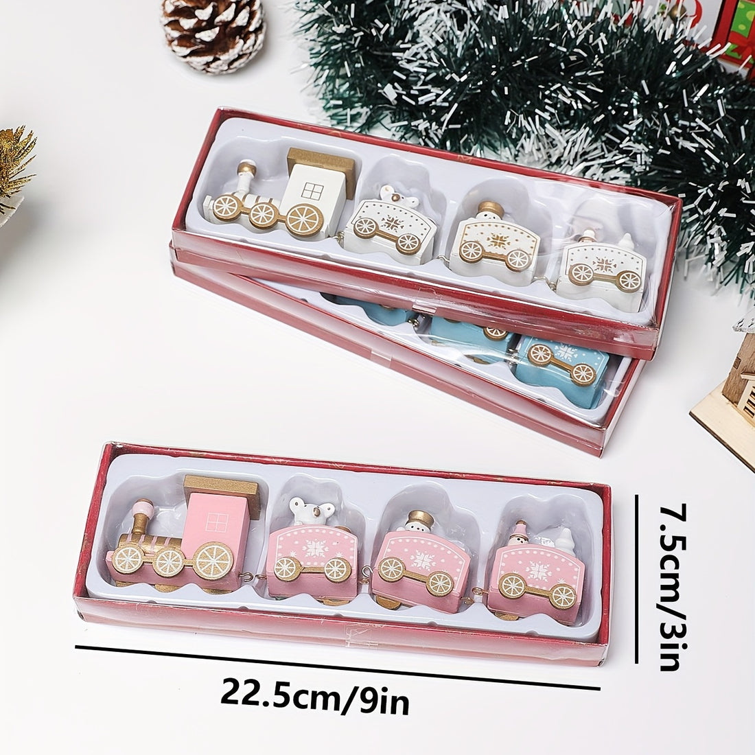 1pc Christmas Wooden Train Ornament,Cute Window Garden Tabletop Wooden Christmas Decoration Gift