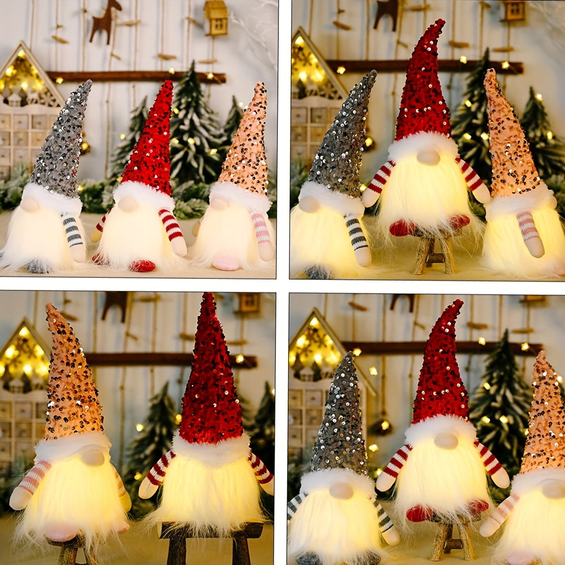 1pc Christmas Decorations With LED Fairy Lights, Santa Elf Dolls Lighting, Xmas Gnomes Plush Ornaments Sequin Faceless Elf Lamp For Nordic Xmas Tree Holiday Party Home Table Decor Pendant Valentine Thanks Giving Day Xmas Gifts