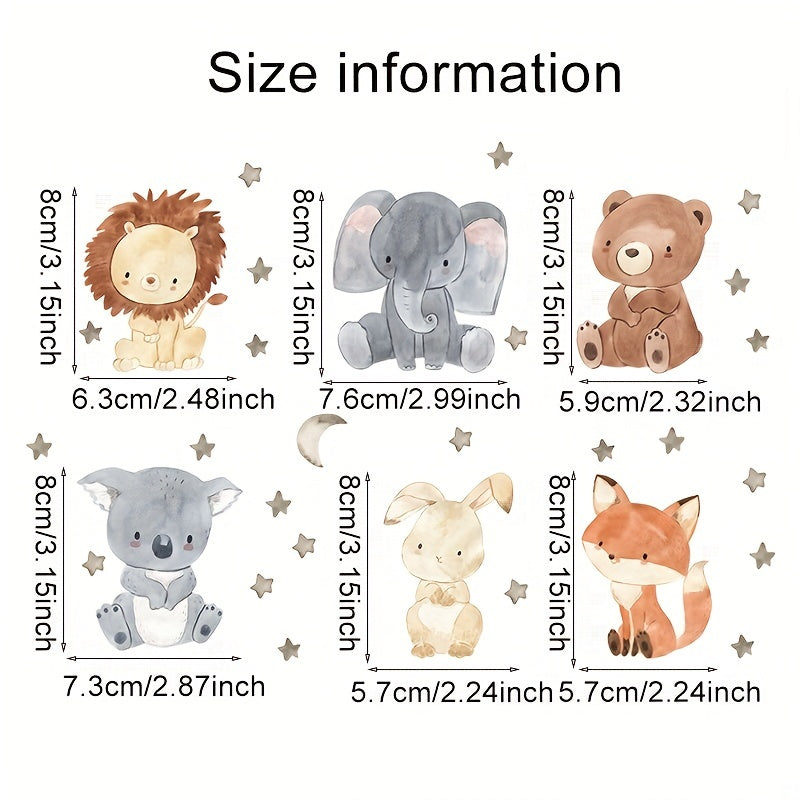 6pcs Cartoon Cute Lion Elephant Rabbit Animal Switch Stickers, Children's Room Decoration