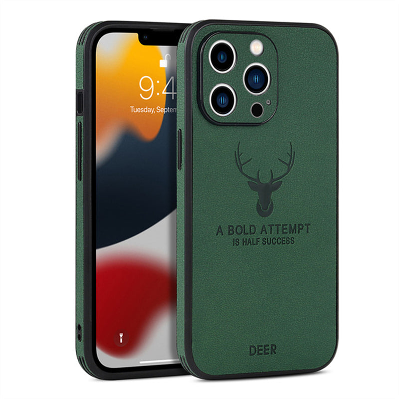 Luxurious Leather Deer Pattern Shockproof Slim Fit Matte Silicone TPU Hybrid Cover For Apple IPhone 14/13/12/11/XS/XR/X/Plus/Max