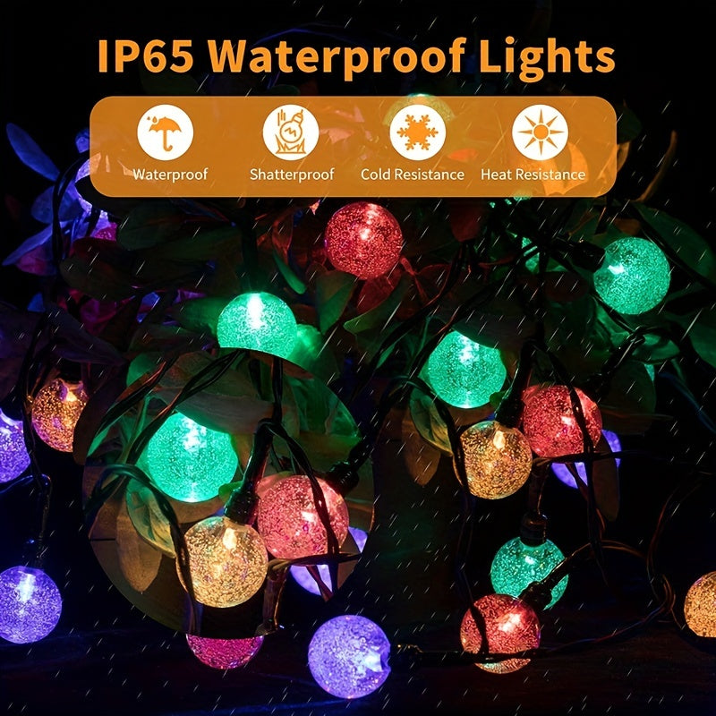 1pc 20/50/100 LED Solar String Lights, Outdoor&nbsp;Crystal Globe Lights, Waterproof Solar Festoon Fairy Light, Halloween Decorations Lights Outdoor For Garden Christmas Festival Decor