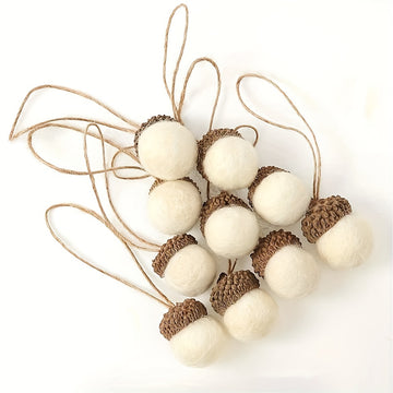 10pcs Felt Acorn Ornaments Set Of 18 Pieces, White Felt Balls Pom Acorn Garland For Christmas Tree Mantel Wall Baby Room Nursery Party Vintage Decor