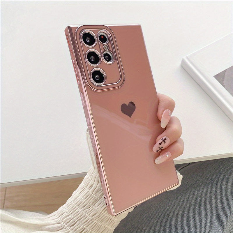 Luxury Electroplated Heart-shaped Silicone Phone Case For Galaxy S22 Ultra/S22 Plus/S22/S21/A23/A52/A53/A13/A14/A54/A34 Shockproof Soft Cover