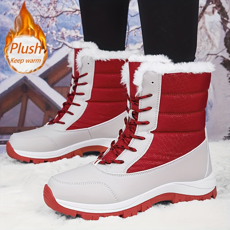 Women's Waterproof Non-slip And Wear-resistant Thickened Snow Boots, Comfortable Thick Soled Winter Warm High Top Hiking Boots