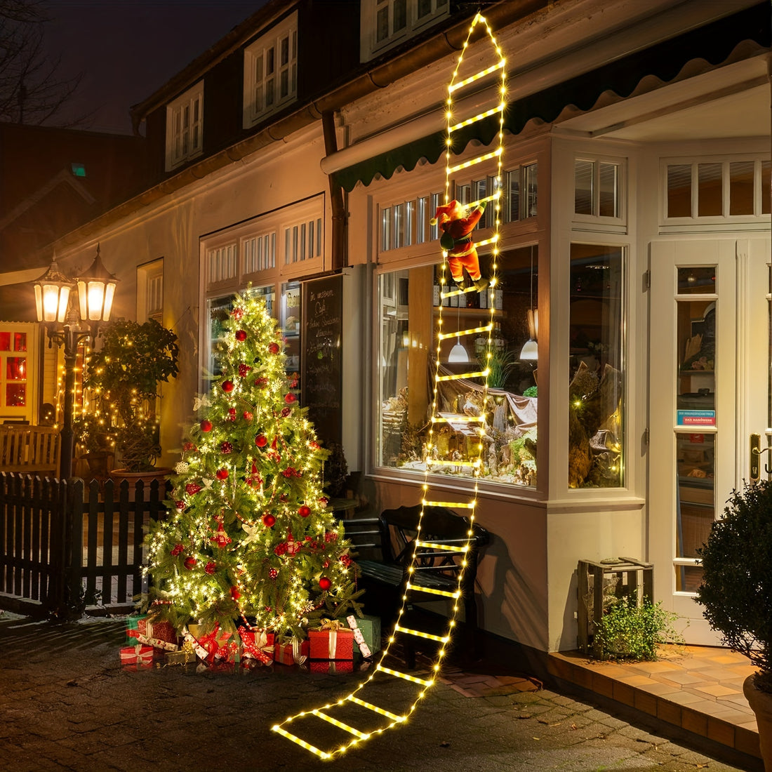 1pc Christmas Decoration Ladder Light With Santa Claus, Christmas Decoration Light, For Indoor And Outdoor, Window, Garden, Home, Wall, Christmas Tree Decoration, Christmas Lights, 299.72cm